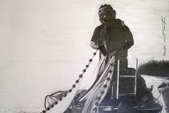 PESCATORI disegno a matita su carta 50 x 35