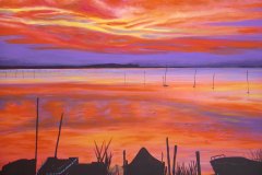 Tramonto al lago, acrilico su tela 60 x 90