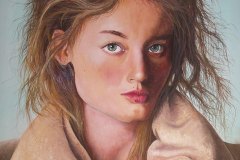 GIOVANE DONNA CON SCIARPA olio su tela 50 x 40