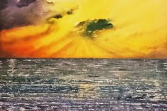 Olio su tela - 50 x 70 - Primi passi, ultimi riflessi. La nostra vita è semplicemente un cammino, dall'alba al tramonto.