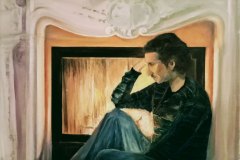 Olio su tela - 50 x 70 – “Pensieri” - Legna scoppiettante, colori scintillanti, calore avvolgente. Un fluire di immagini, utopie, emozioni.
