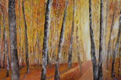 PASSEGGIATA D'AUTUNNO Olio su tela 40x50 Per alcuni con il suo variopinto foliage è una stagione dal mood emotivo intriso di tristezza, nostalgia, malinconia. Per altri è esplosione di colori, la magia più alta che la natura possa esprimere nella sua vita.