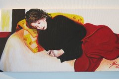 Rami, Ragazza con cellulare, 30x60, acrilico su tela, 2011