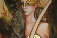 Rami, Artemide, acrilico su tela e foglia oro, 50x80, 2011